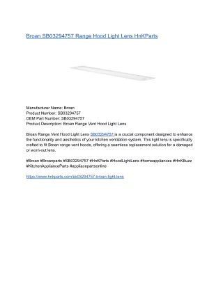 Broan SB03294757 Range Hood Light Lens HnKParts