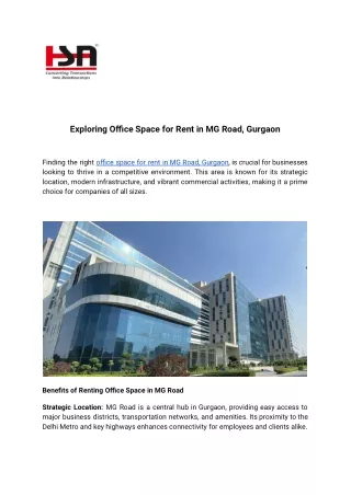 Exploring Office Space for Rent in MG Road, Gurgaon