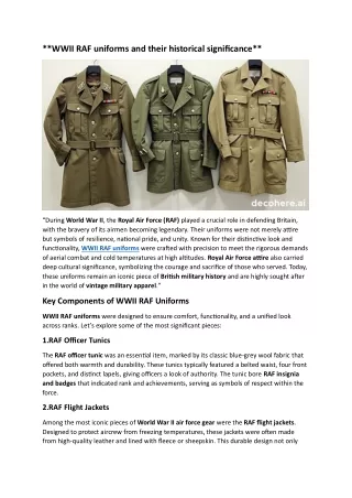 wwii raf uniforms and their historical