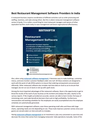 Best Restaurant Management Software Providers In India