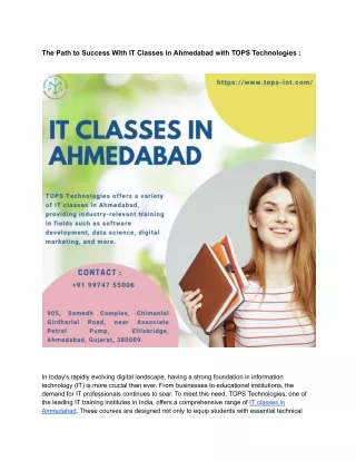 The Path to Success With IT Classes in Ahmedabad with TOPS Technologies