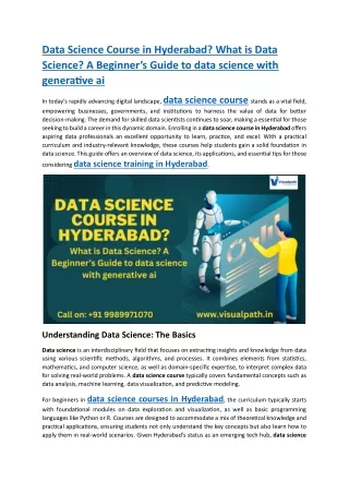 Data Science With Generative Ai Course Hyderabad | Data Science Course