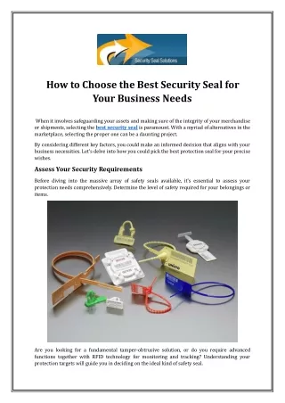 How to Choose the Best Security Seal for Your Business Needs
