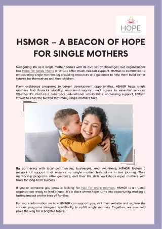 HSMGR – A Beacon of Hope for Single Mothers