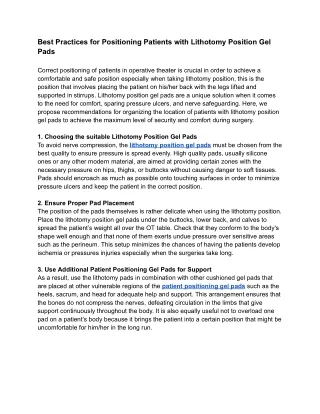 Best Practices for Positioning Patients with Lithotomy Position Gel Pads