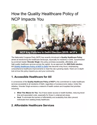 How the Quality Healthcare Policy of NCP Impacts You (1)