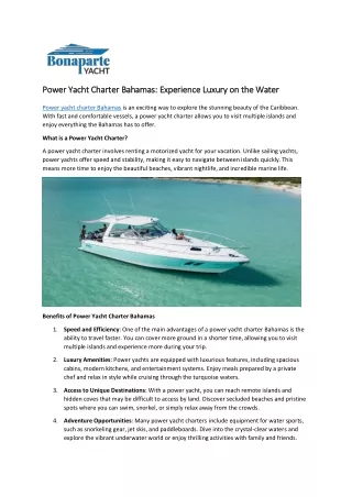 Power Yacht Charter Bahamas: Experience Luxury on the Water