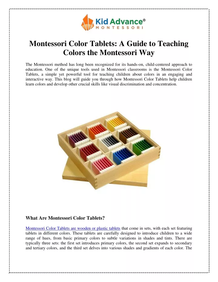 montessori color tablets a guide to teaching