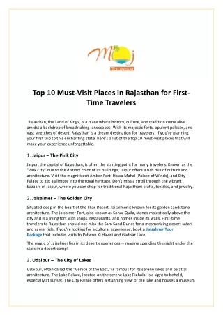 Top 10 Must-Visit Places in Rajasthan for First-Time Travelers