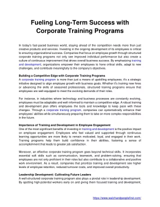 Fueling Long-Term Success with Corporate Training Programs