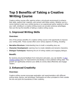 top 5 benefits of taking a creative writing course