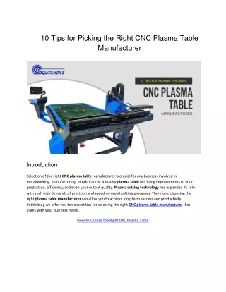 Choosing the Right CNC Plasma Table Manufacturer: 10 Quick Tips