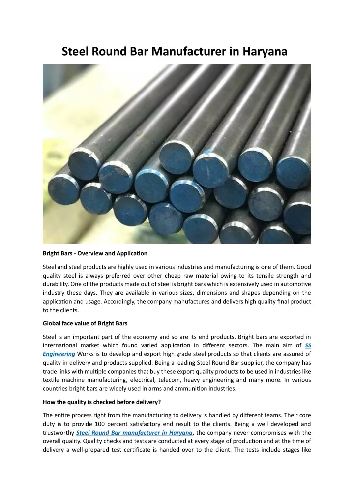 steel round bar manufacturer in haryana