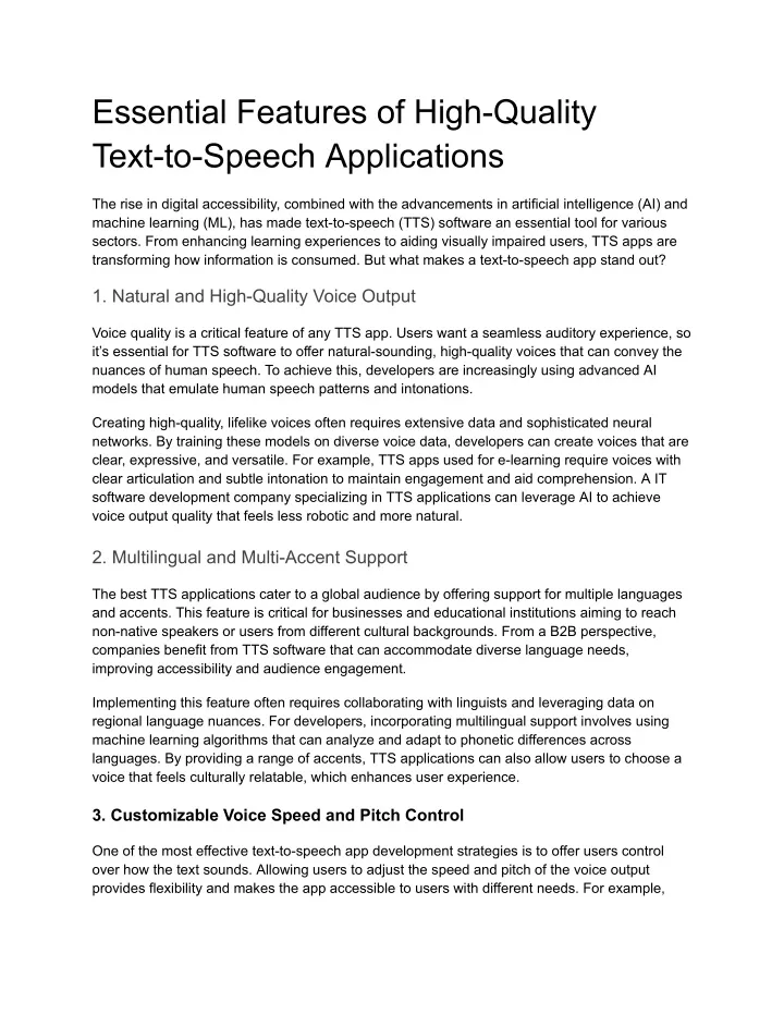 essential features of high quality text to speech