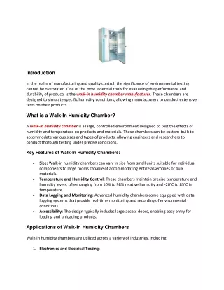 walk-in humidity chambers manufacturer