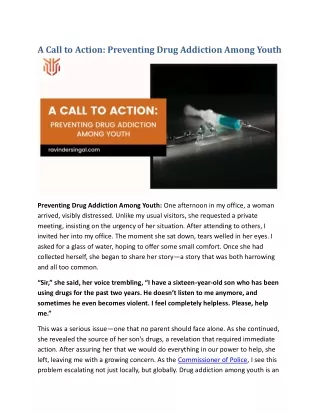 A Call to Action: Preventing Drug Addiction Among Youth