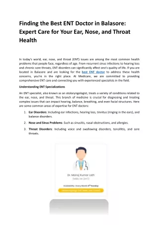 finding the best ent doctor in balasore expert
