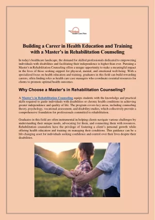 Building a Career in Health Education and Training with a Master’s in Rehabilitation Counseling