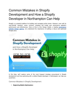 Common Mistakes in Shopify Development and How a Shopify Developer in Northampton Can Help