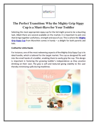 The Perfect Transition - Why the Mighty Grip Sippy Cup is a Must-Have for Your Toddler