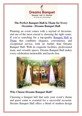 The Perfect Banquet Hall in Thane for Every Occasion  Dreams Banquet Hall