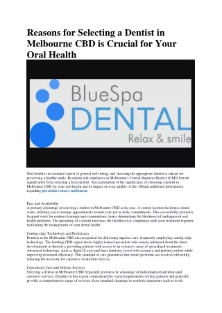 reasons for selecting a dentist in melbourne