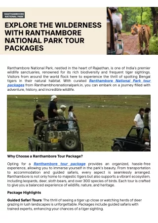 Ranthambore Tour Packages Explore the Wilderness with Our Expert Guides