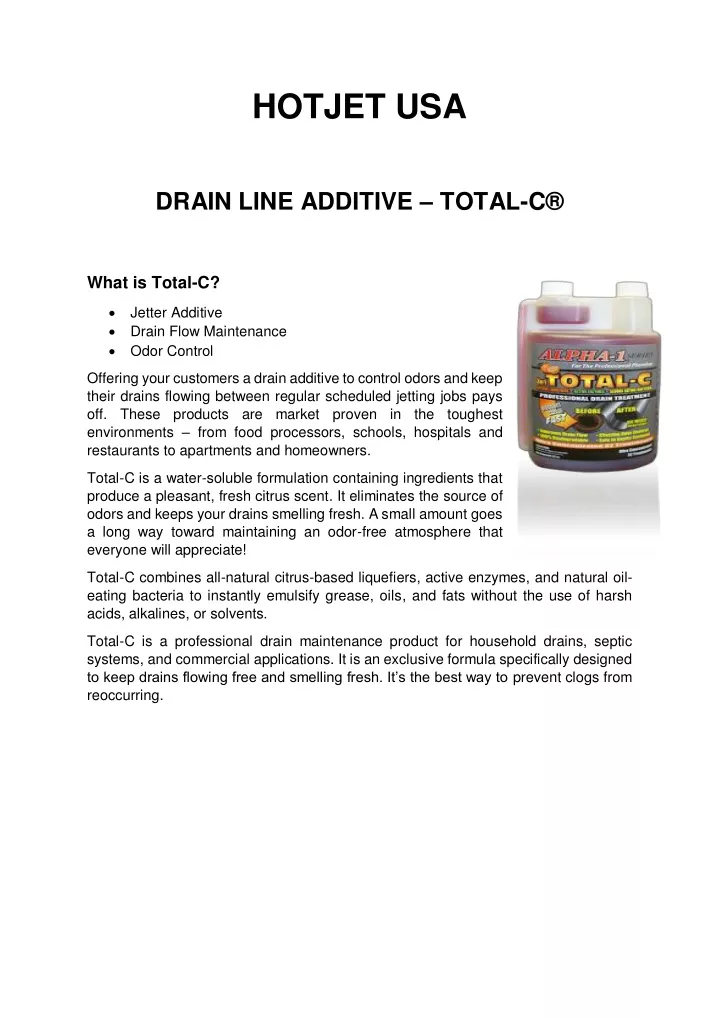 hotjet usa drain line additive total c