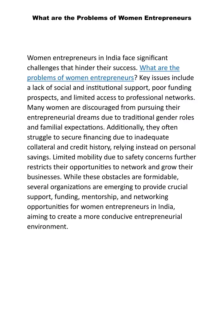 what are the problems of women entrepreneurs