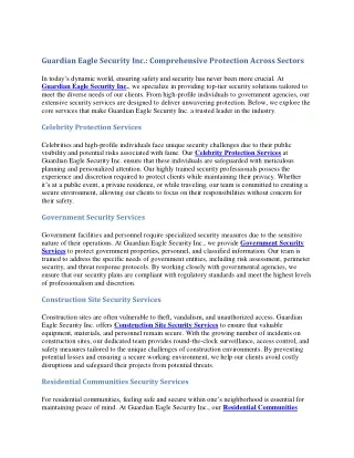 Guardian Eagle Security Inc. Comprehensive Protection Across Sectors