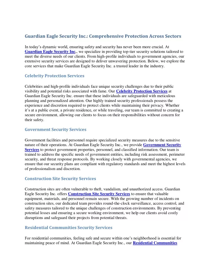 guardian eagle security inc comprehensive