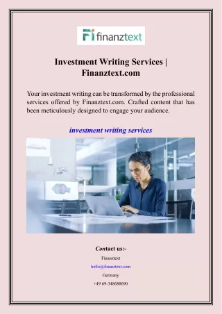 Investment Writing Services  Finanztext.com