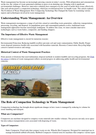 The Evolution of Waste Management: How Compacting Technology Has Changed the Gam