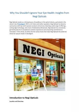 Why You Shouldn't Ignore Your Eye Health Insights from Negi Opticals
