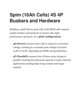 Spim (16Ah Cells) 4S 4P Busbars and Hardware