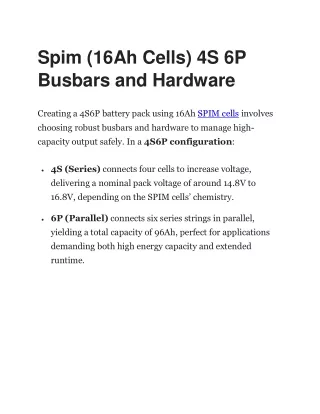 Spim (16Ah Cells) 4S 6P Busbars and Hardware
