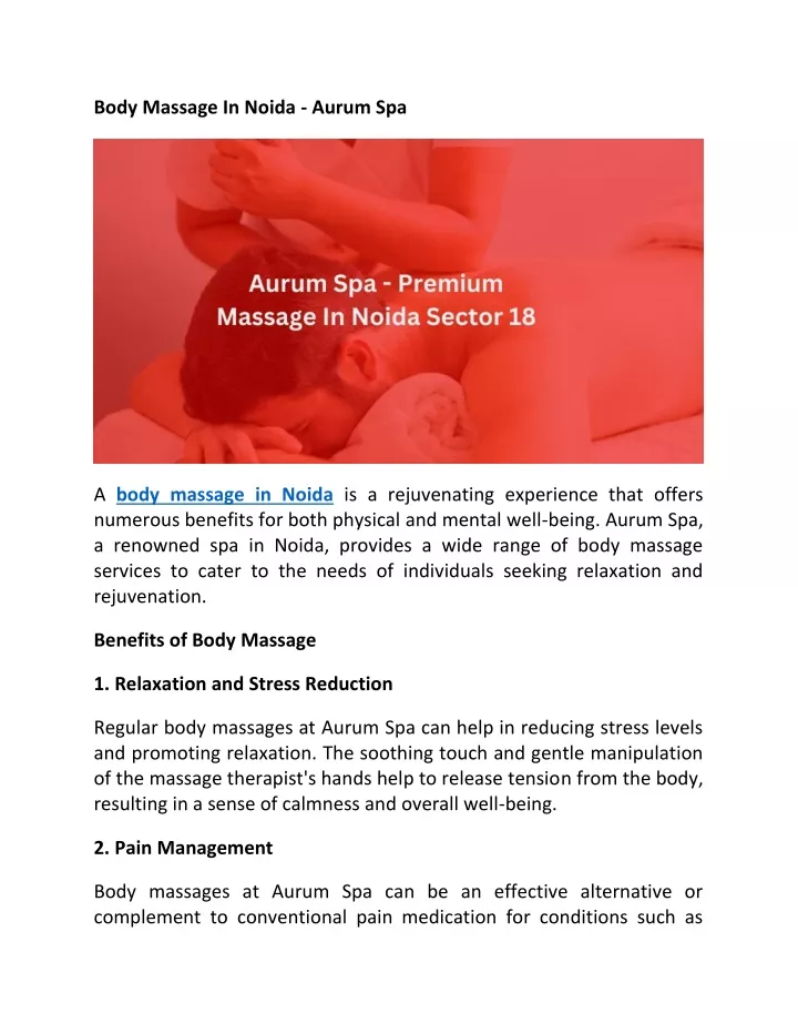 body massage in noida aurum spa