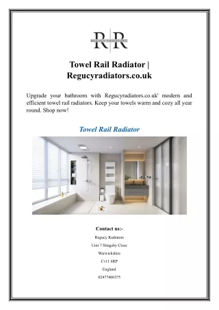 Towel Rail Radiator  Regucyradiators.co.uk