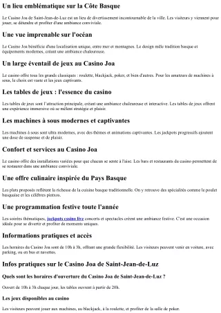 Découvrez le Casino Joa à Saint-Jean-de-Luz