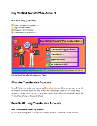 Buy Verified TransferWise Account.....For Sale