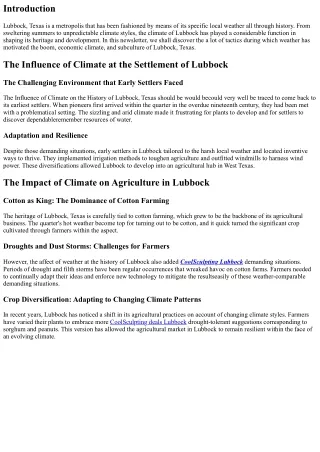 The Influence of Climate at the History of Lubbock, Texas