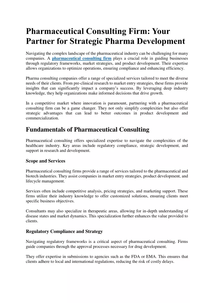 pharmaceutical consulting firm your partner