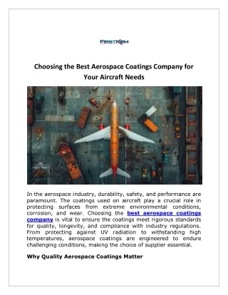 Choosing the Best Aerospace Coatings Company for Your Aircraft Needs