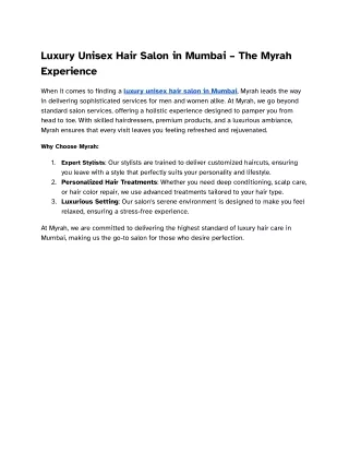 Luxury Unisex Hair Salon in Mumbai – The Myrah Experience