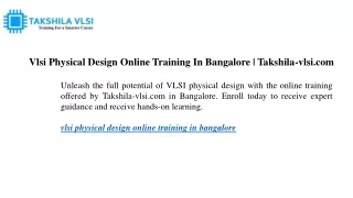 vlsi physical design online training in bangalore