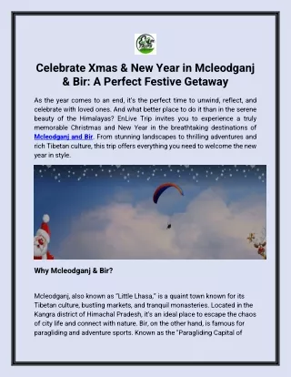 Celebrate Xmas & New Year in Mcleodganj & Bir- A Perfect Festive Getaway