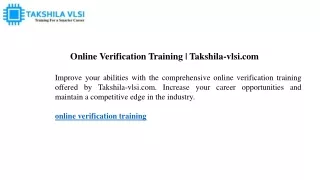 online verification training takshila vlsi com