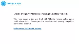 online design verification training takshila vlsi