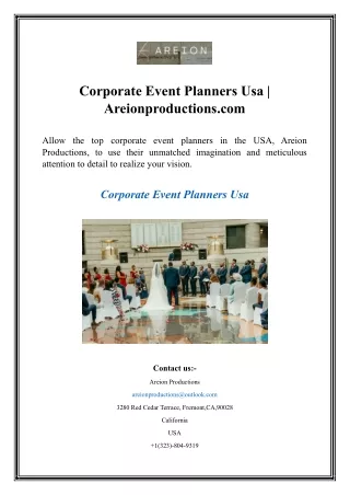 Corporate Event Planners Usa  Areionproductions.com