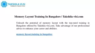 memory layout training in bangalore takshila vlsi